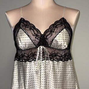 Victoria's Secret Ivory and Black Polka Dot Lace-Trim Chemise